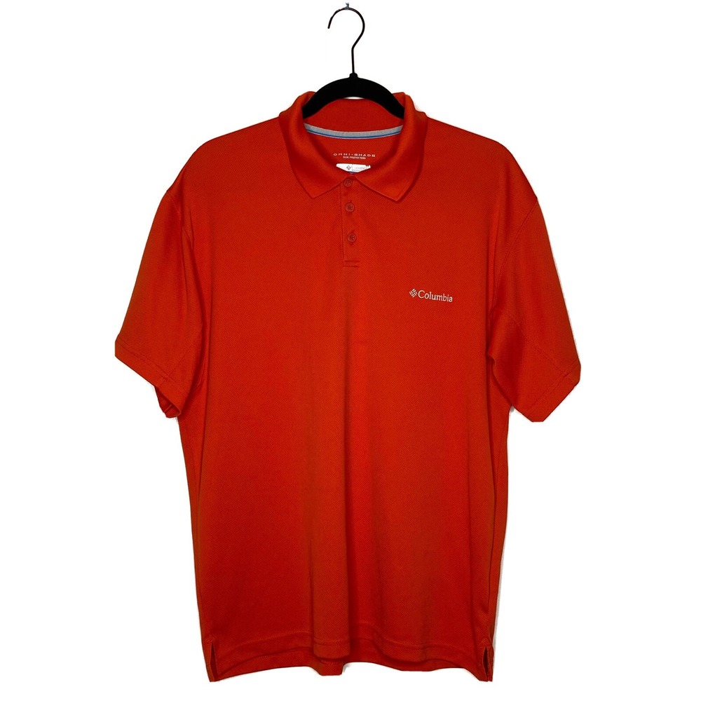 Columbia Sportswear Men's Orange Polo Shirt Sz Large Omni Shade Short Sleeve EUC